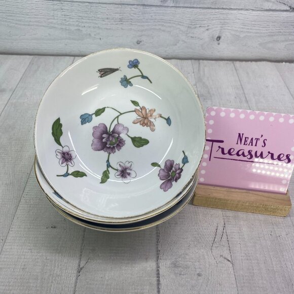 Vintage Royal Worcester ASTLEY Floral Bug Gold England Coupe Cereal Bowls Set 3 - Picture 1 of 16